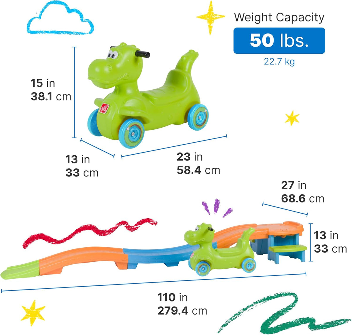 Dino Dash Up & Down Roller Coaster Kids Ride